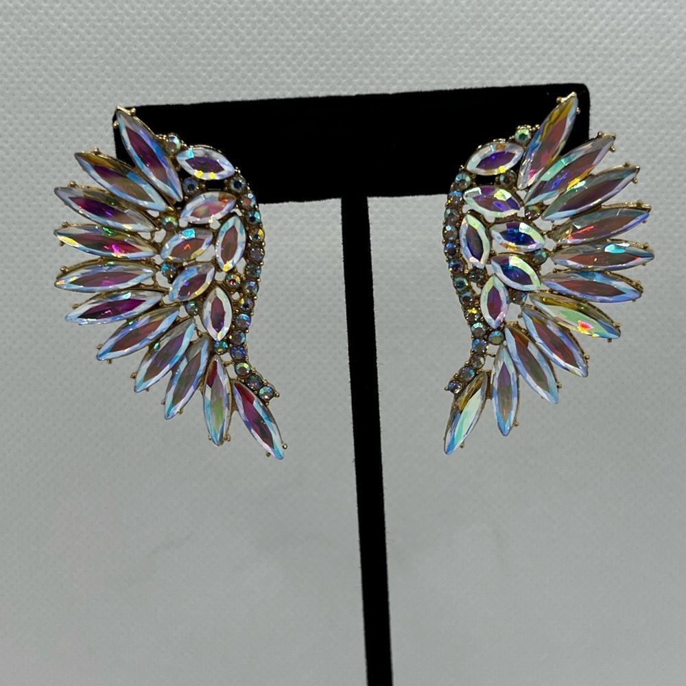 EARRINGS! Betsey Johnson Angel Wing AB Crystal Earrings BNWT